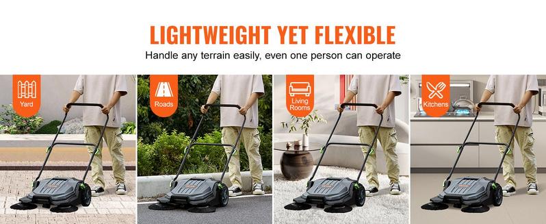 VEVOR Walk-behind Hand Push Floor Sweeper,  Various specifications, Sweeping Width Floor Sweeper Manual Non-Electric, Angle & Height Adjustable Folding Handle for Walkway, Yard, Garage, Patio