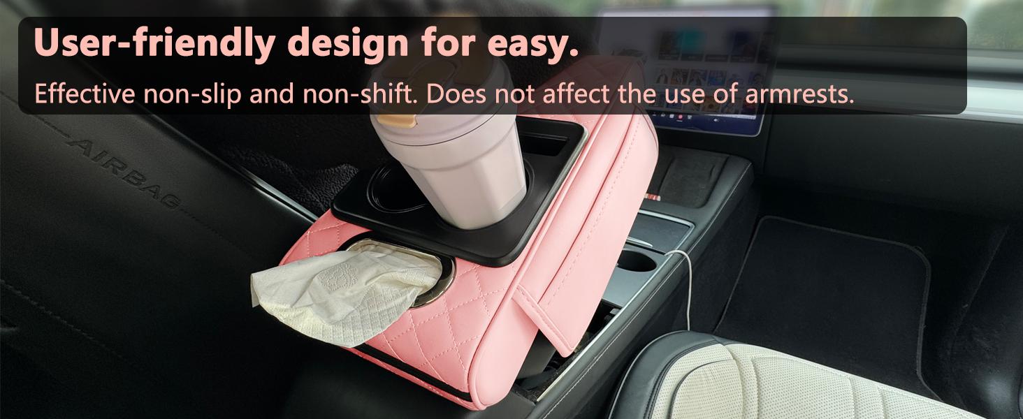 NS YOLO Premium PU Leather Car Armrest Pillow  Universal Center Console Cushion with Cup Holder, Phone Slot & Side Storage Bags, Ergonomic Design to Relieve Driving Fatigue, Available in 4 Stylish Colors