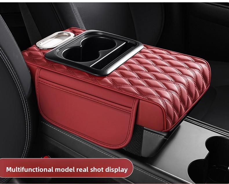 Leather car armrest cushion! This multi-functional pad holds cups, tissues, and storage—no more dangling arms on long drives! Solve all your road trip pain points for the price of a bubble tea!