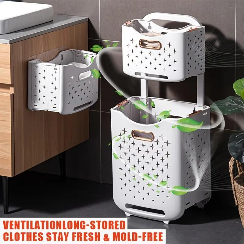 Foldable Rolling Storage Basket with Wheels - Extra-Large Capacity, Wall-Mountable, Space-Saving Organizer Laundry Room, Bedroom, Closet, And Small Spaces Laundry Basket- Stackable And Foldable Storage Bin for Home, Office, And More, Shelf Baskets