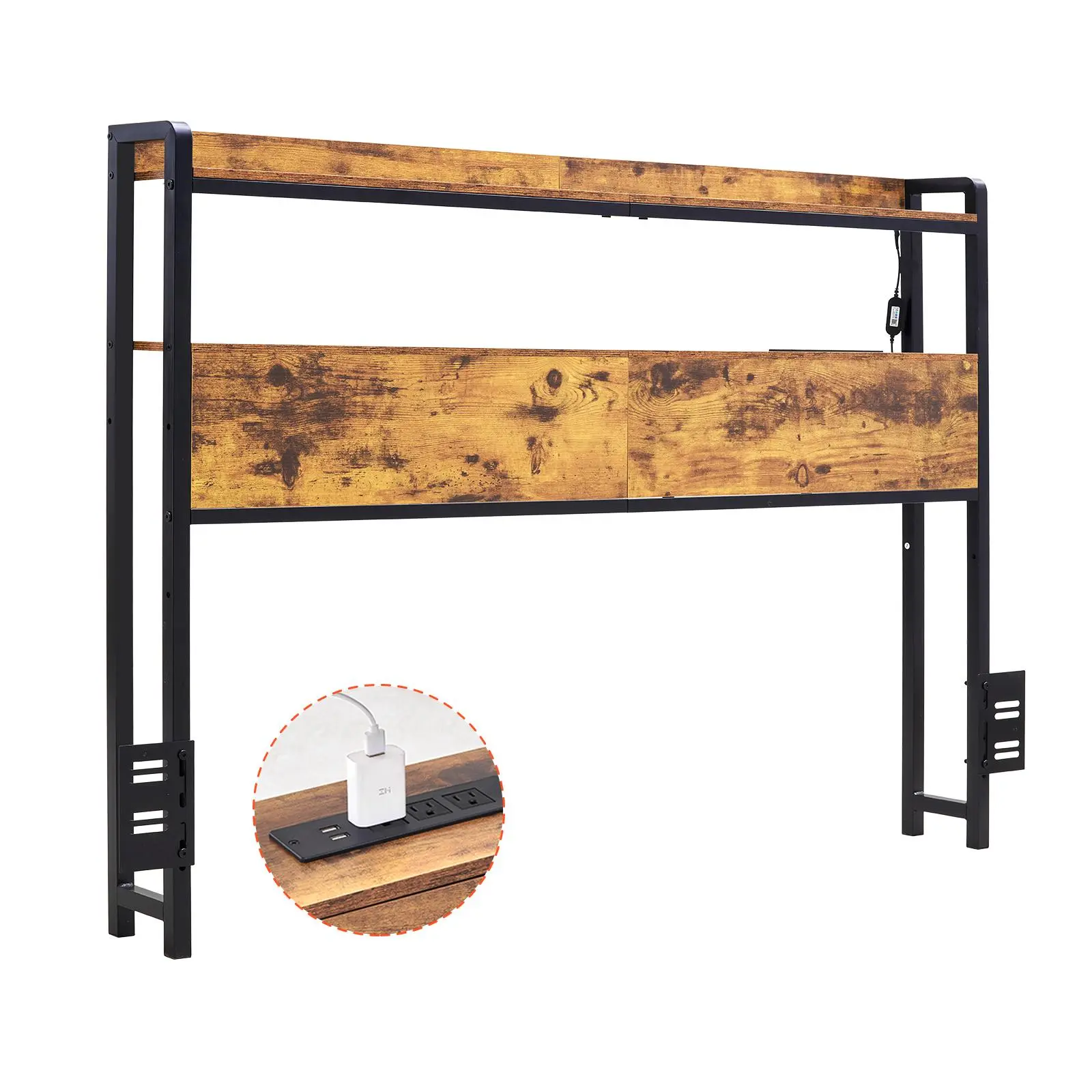 【SummerFinds】VEVOR Headboard for Full Size Bed,  , Adjustable Height Headboard with 2 Shelves Storage, Freestanding Head Board with Charging Station and LED Light for Different Bed Frames, Easy Assembly, Brown