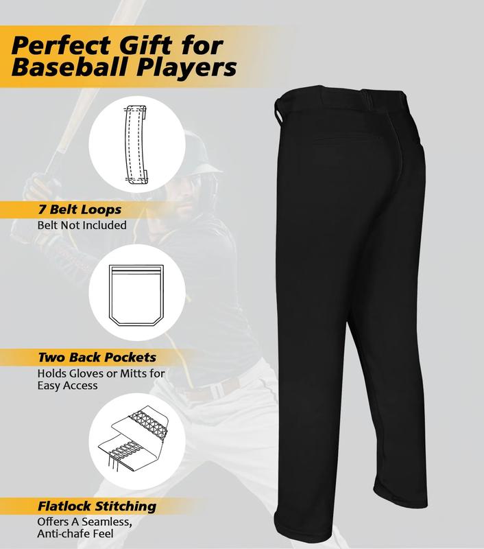 Penveer Full Length Men's Baseball Pants, Open Bottom, Loose Fit Adult Baseball Pants with Adjustable Length (Black) Athletic Tracksuit Soft Jogger Trousers