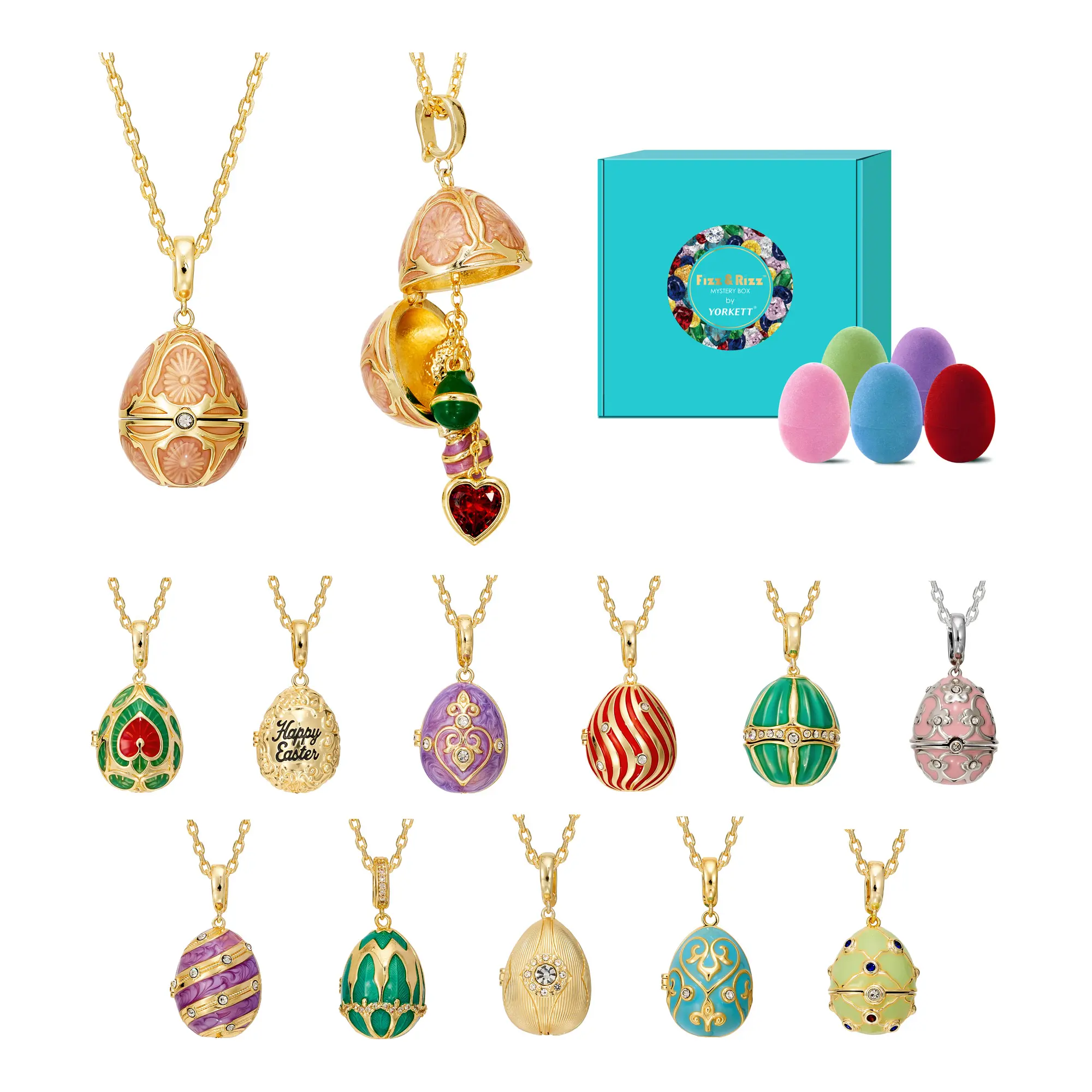 [Flash Sale]Fizz and Rizz by Yorkett,Easter Egg Pendant Locket Necklace with Chain, Easter Jewelry, Basket Stuffers Fillers, Gifts for Girls, Kids, Toddlers, Teens, Women, Wife, Daughter, Boys & Girls, Easter Hunt Party Favors,Bunny Jewelry