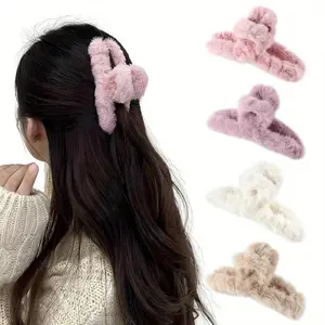 4 pack Large Plush Claw Hair Clips Nonslip Strong Hold Hair Claw Clip Fuzzy Hair Clips for Girls Women Beauty & Personal Care
