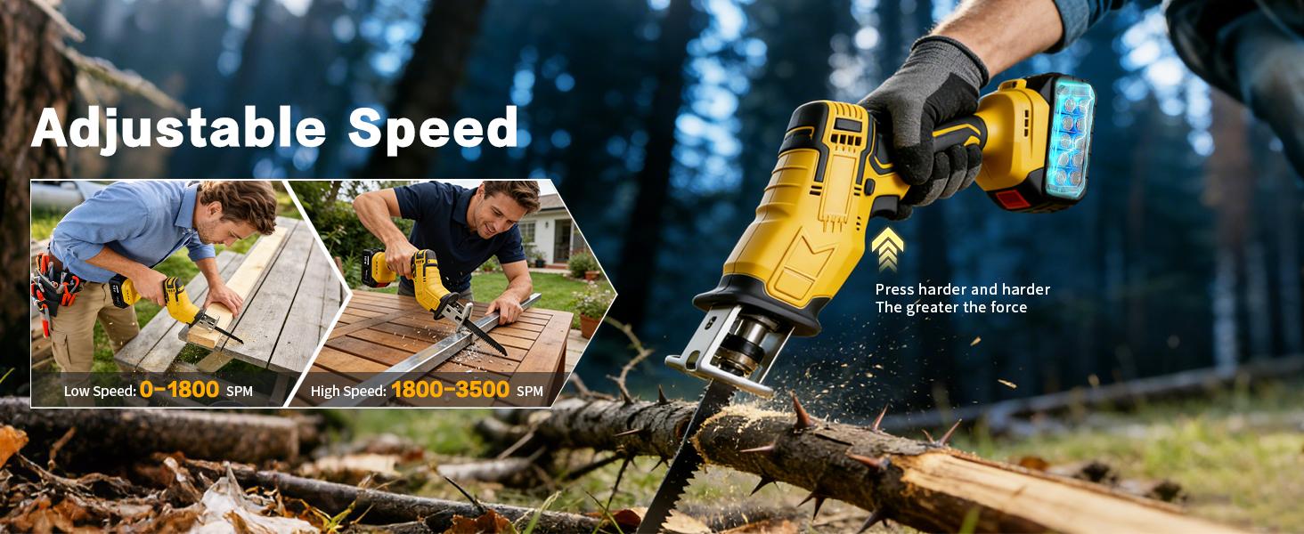 Cordless Reciprocating Saw, 0-3500 RPM Electric Saws with 4 Blades & 2 Batteries, Tool‑Free Change, Handheld Saw Lightweight, Battery Reciprocating Saws for Cutting Wood PVC Pipe (Yellow)