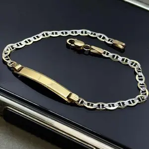 Baby ID Bracelet Mariner Link Two Tone 6" 10K Gold 2.1g - Birthday Jewelry for Childrens