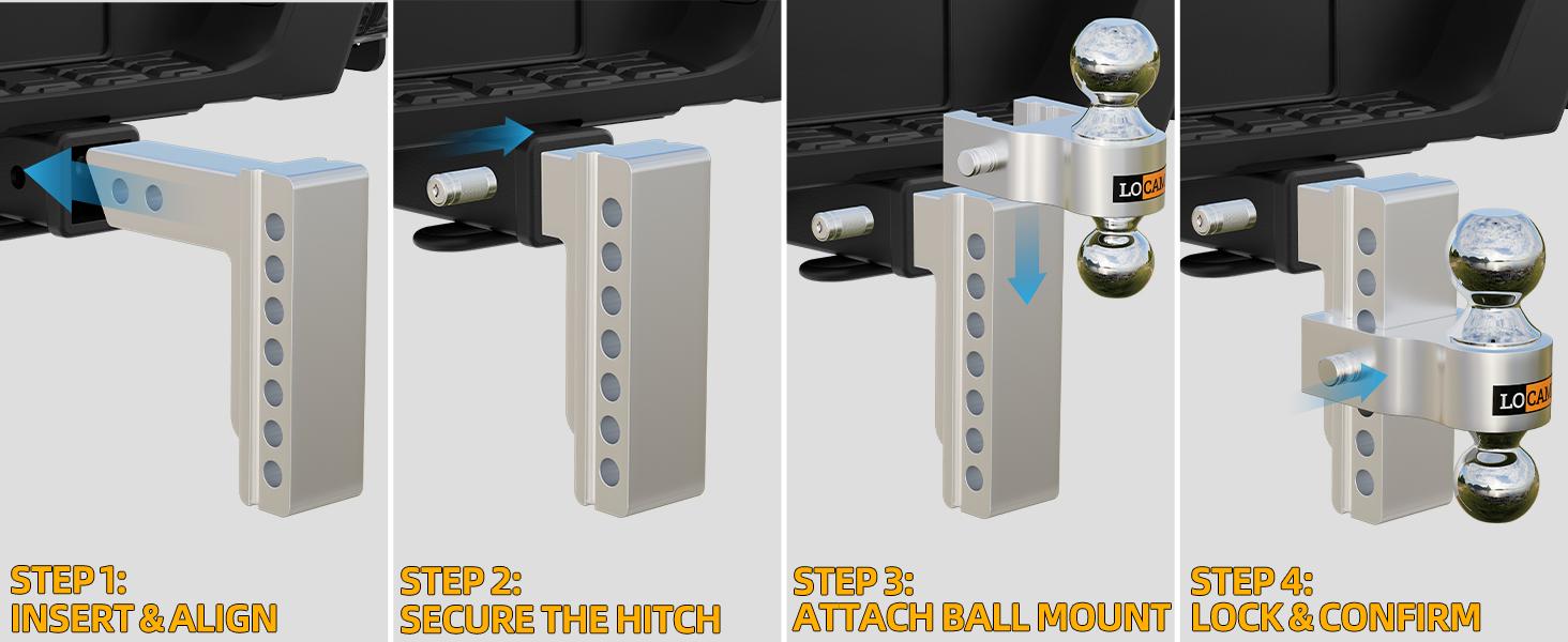 LOCAME Heavy-Duty Adjustable Trailer Hitch 2-Inch Receiver 6-Inch Drop/Rise Aluminum 12,500 LBS GTW with Double Stainless Steel Locks Silver LOCAME Heavy-Duty Adjustable Trailer Hitch 2-Inch Receiver 6-Inch Drop/Rise Aluminum 12,500 LBS GTW with Double Stainless Steel Locks Silver