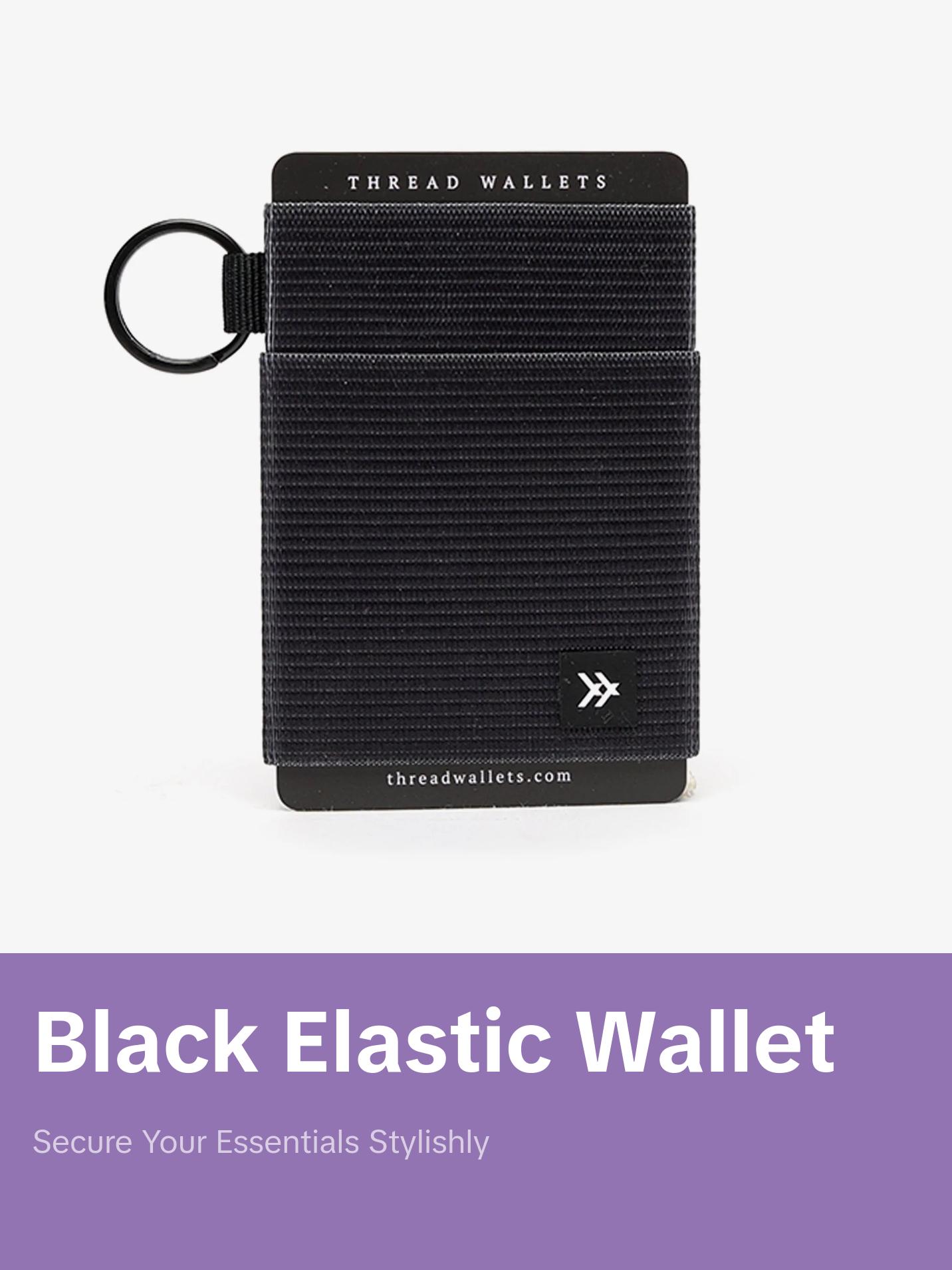 Thread - Black Elastic Wallet with Keyring Attachment, Compact Design, Ideal for Everyday Use