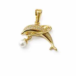 Gold Dolphin Pearl Charm
