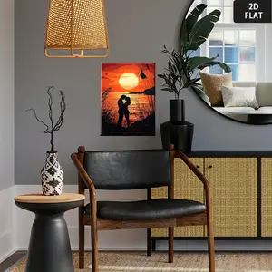 2D Flat, Romantic Couple Silhouette Wall Art - Modern Minimalist & Love Design on Wrapped Canvas Frame, Flat 2D Wall Decor for Bedroom, Living Room, Party Decoration - Elegant Home Decor for Valentine'S Day, Anniversaries	