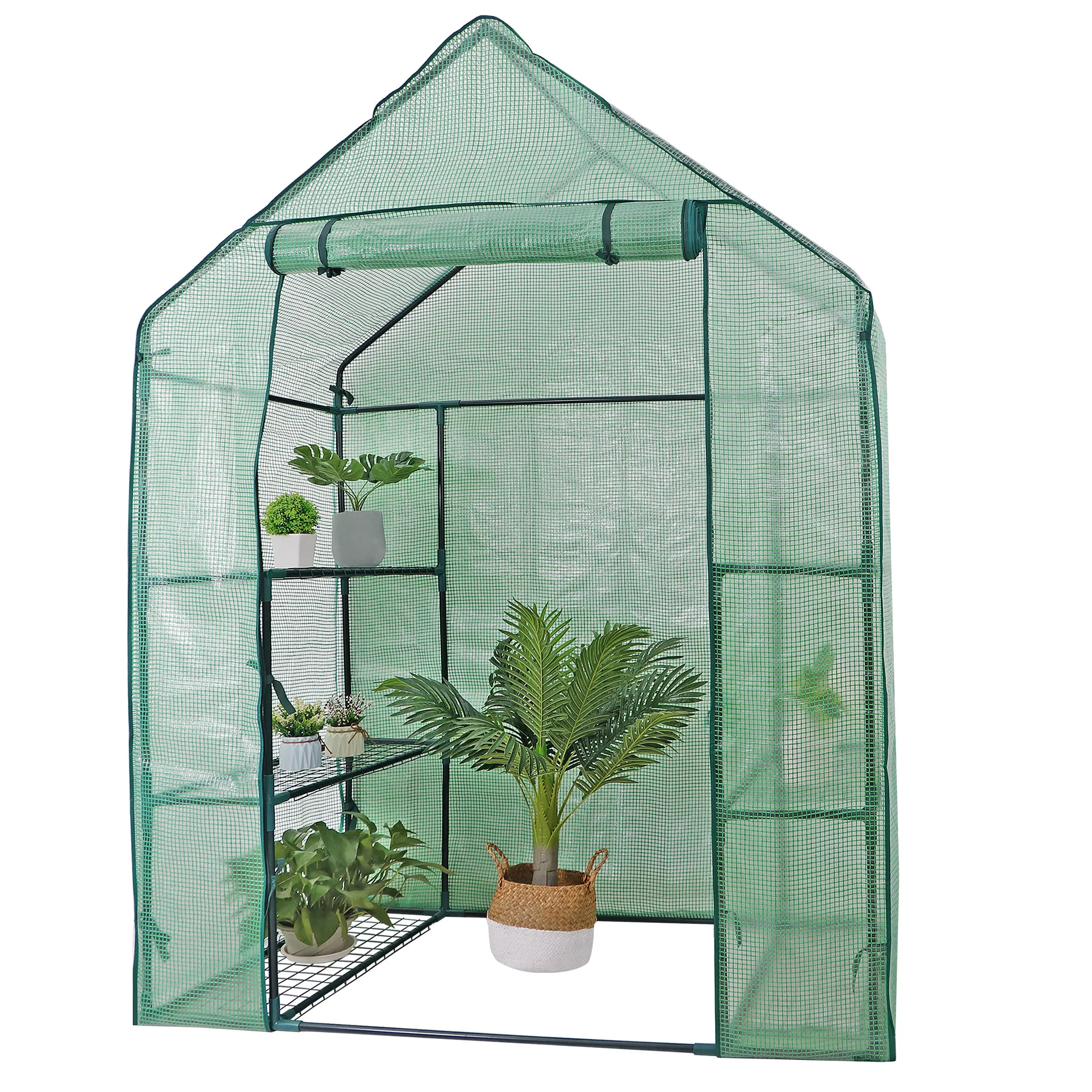 Zeny 3-Tier 6-Shelf Mini Walk-in Greenhouse - Garden Plant Supplies with Metal Frame, Roll-up Zip Entry Door, Stakes+Rope Steady, Waterproof PE Top, Indoor-Outdoor Portable Detachable Kit, Plant Growing Set