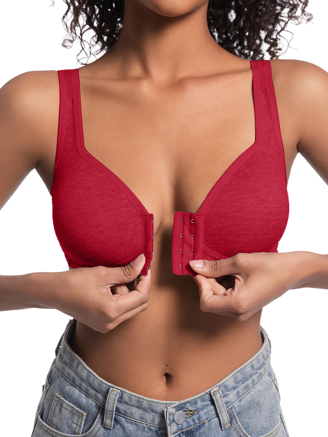 1PCS Women's Solid Hook & Eye Front Push Up Bra, Soft Casual Comfortable Elegant Breathable Wireless Lingerie Top for Daily Wear, Bra Pack,Women's Lingerie for All Seasons, Pushbra,Womenswear, Unlined Bra, Wireless Underwear Bras