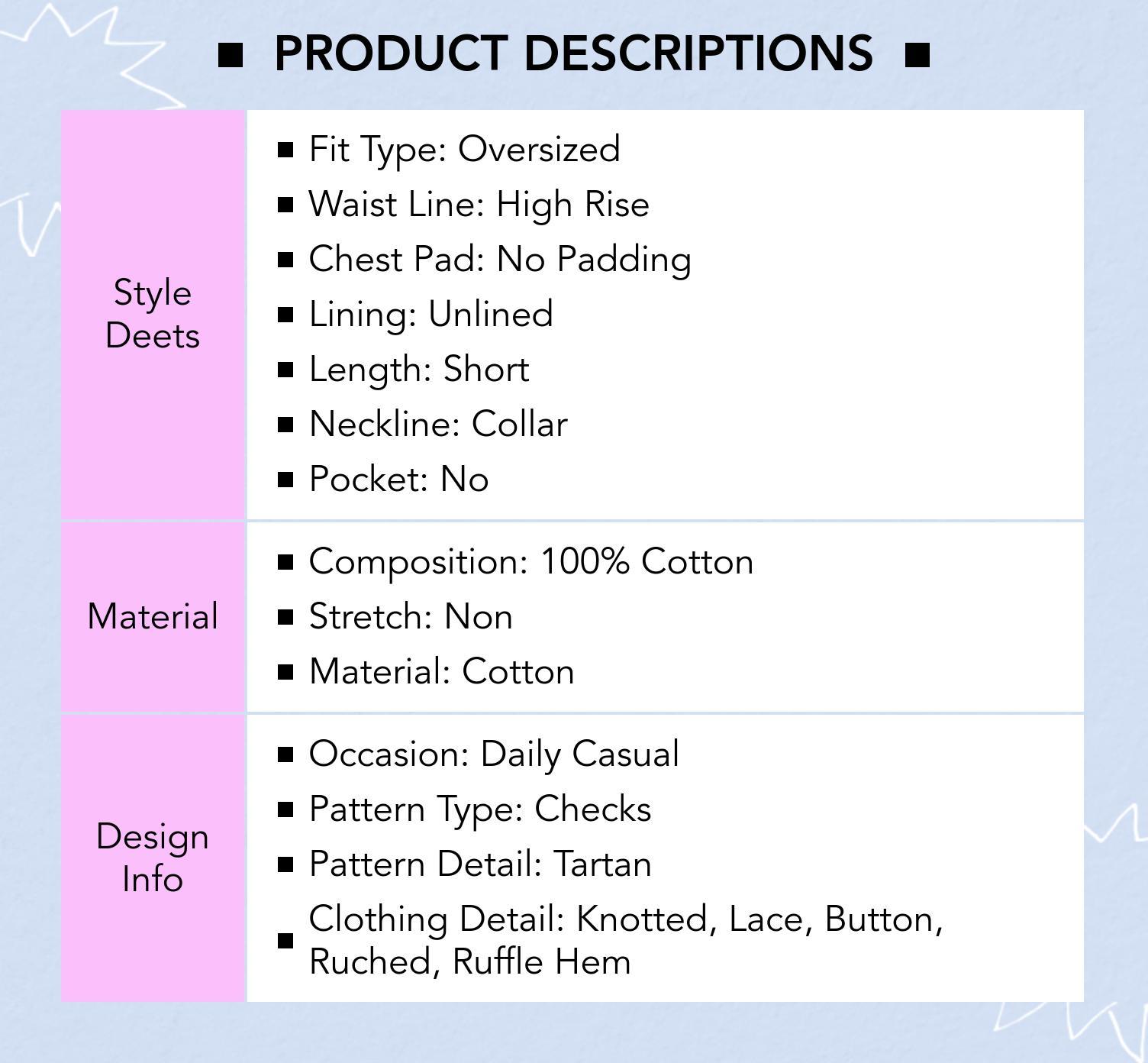 Cider 100% Cotton Oversize Peter Pan Collar Plaid Lace Trim Puff Sleeve Knotted Mini Dress