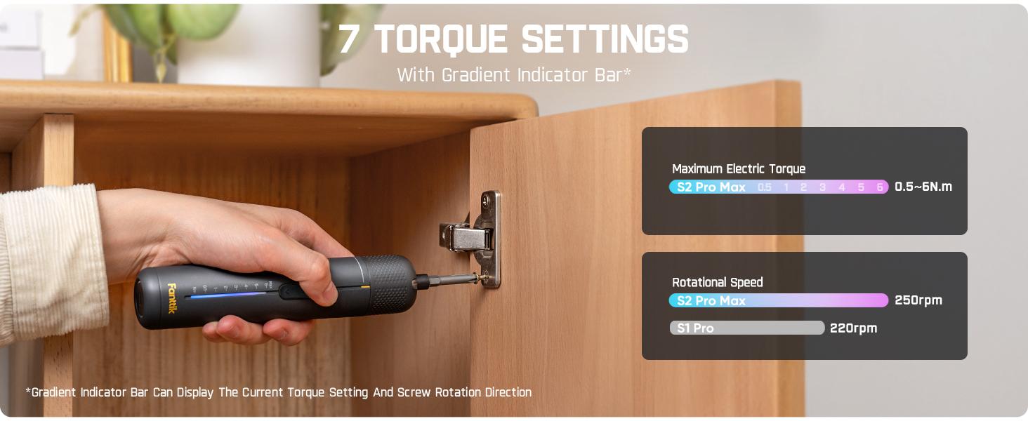 Fanttik S2 Pro Max Electric Screwdriver, Cordless Screwdriver Set, 7 Torque Settings, 0.5 to 6N.m, 16 Magnetic Bits, 1/4''Hex Shank, with 90° Angle Adapter, for Furniture, Household Repairs Fanttik S2 Pro Max Electric Screwdriver, Cordless Screwdriver Set, 7 Torque Settings, 0.5 to 6N.m, 16 Magnetic Bits, 1/4''Hex Shank, with 90° Angle Adapter, for Furniture, Household Repairs