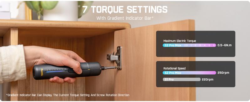 Fanttik S2 Pro Max Electric Screwdriver, Cordless Screwdriver Set, 7 Torque Settings, 0.5 to 6N.m, 16 Magnetic Bits, 1/4''Hex Shank, with 90° Angle Adapter, for Furniture, Household Repairs