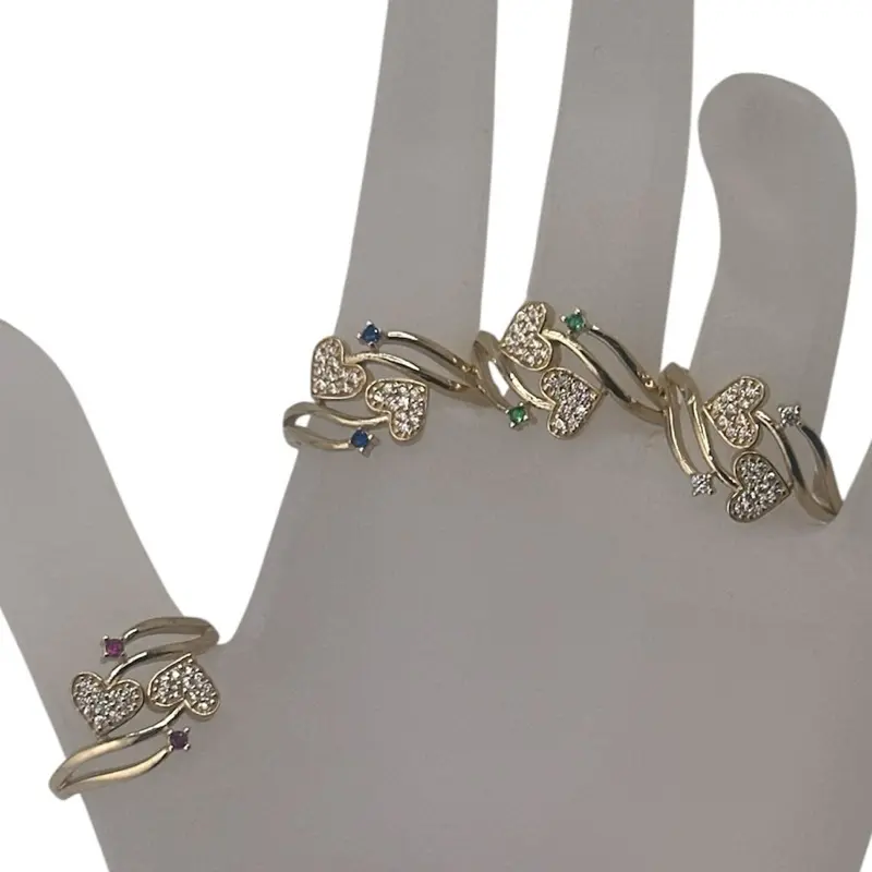Oroconda Jewelry 14k Gold Hearts Ring Available in Blue, Green, Red, and White Zirconia
