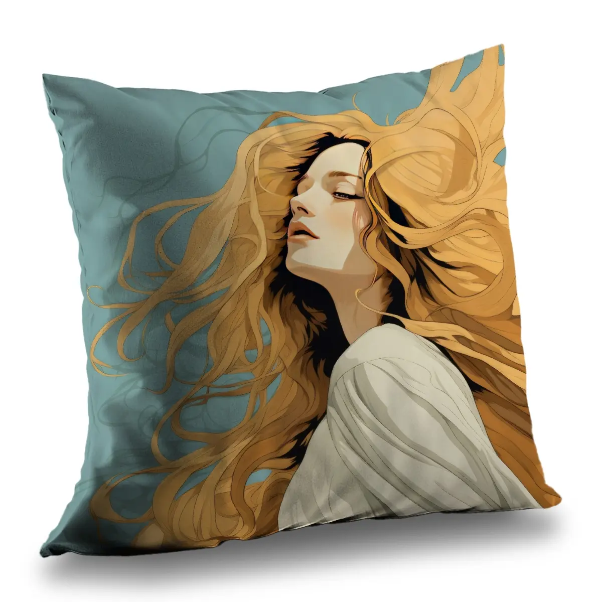 MWW C1PC1818XPE3BA Neutral Tone Twill Weave Polyester Throw Pillow, 18 X 18 In., Flowing Hair Design, Machine Washable, for Home Decor