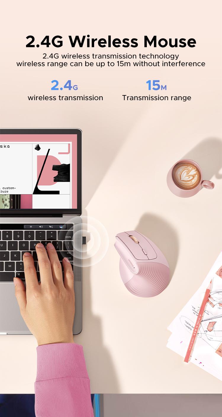 UGREEN Vertical Mouse Bluetooth 5.0 & 2.4G Wireless Ergonomic Mouse with 5 Buttons, 4000 DPI, Balck & Pink Ergonomic Mouse Compatible with PC/Laptop，Only 2.4G Model(Bluetooth not supported),TikTokShopBlackFriday ,TikTokShopHolidayHaul