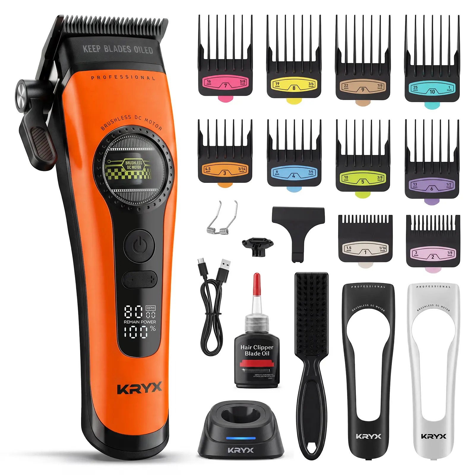 Professional Hair Clippers for Men Outer-Rotor Motor Hair Trimmer DLC-Blade Barber Clipper for Hair Cutting Cordless Electric Clippers