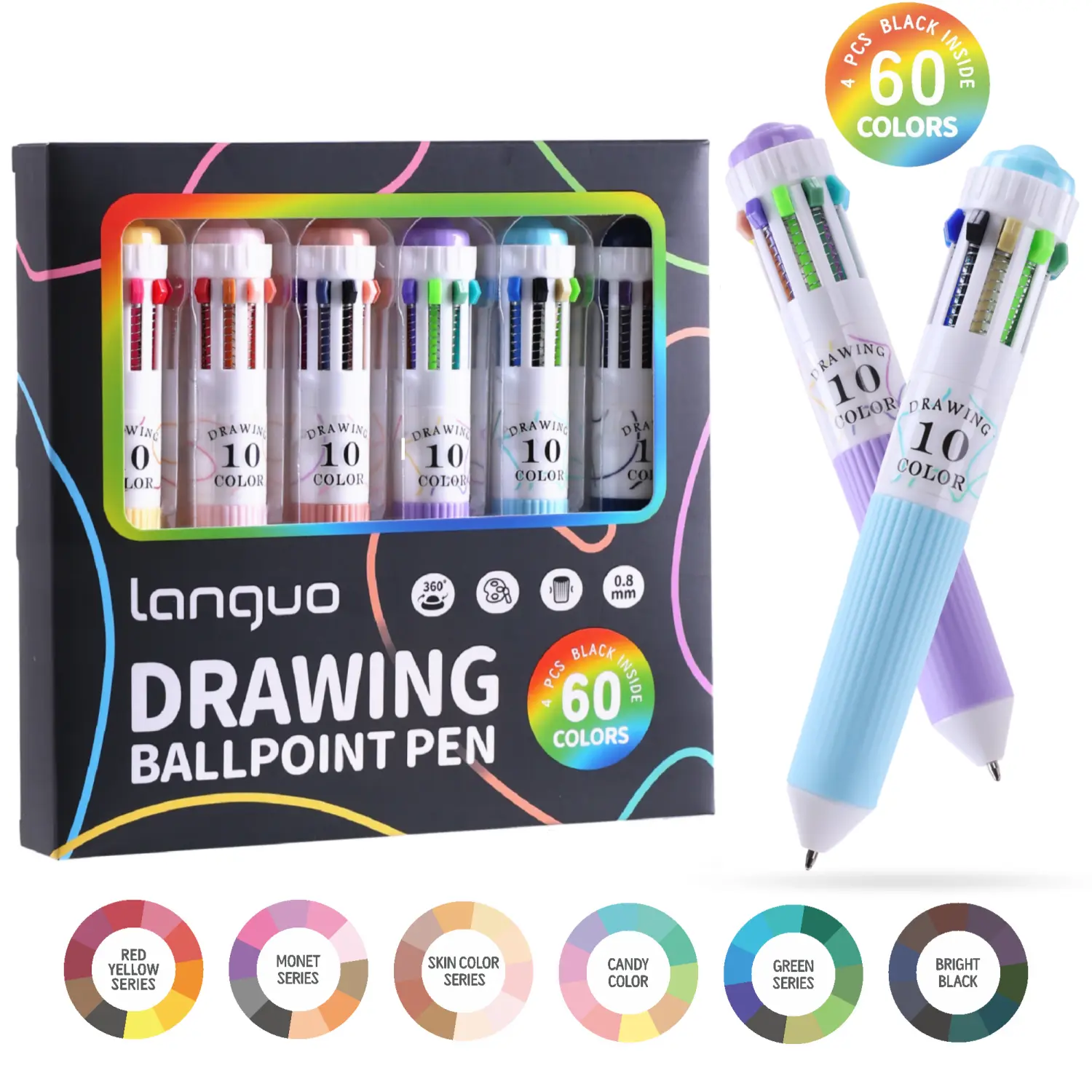 6/12 Pack Multicolor Pens, 60/120 Colors, 10 in 1 Colored Ballpoint Pen,0.8mm Fine Point Smooth Writing, Retractable Ballpoint Pens for Office School Students Gifts, Back To School Supplies, School Supplies Shopping