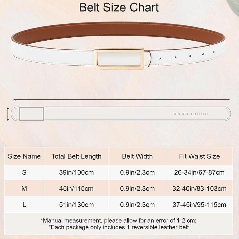 Women Fashion Reversible PU Leather Belt Two-in-One Female Versatile Skinny Adjustable Belt for Jeans Dress with Golden Buckle  (Length 100/115/130cm)