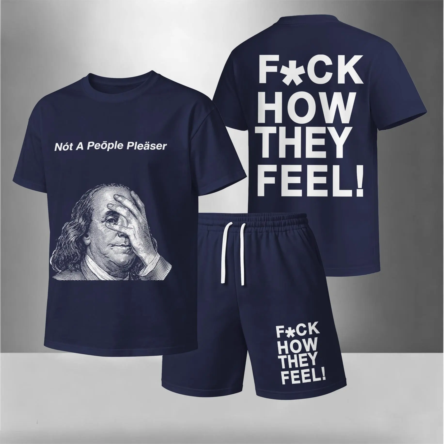 Men’s Attitude Graphic 2 Piece Set, Short Sleeve T Shirt and Drawstring Shorts Matching Outfit, Lightweight Breathable Casual Summer Set for Streetwear, Home and Daily Wear