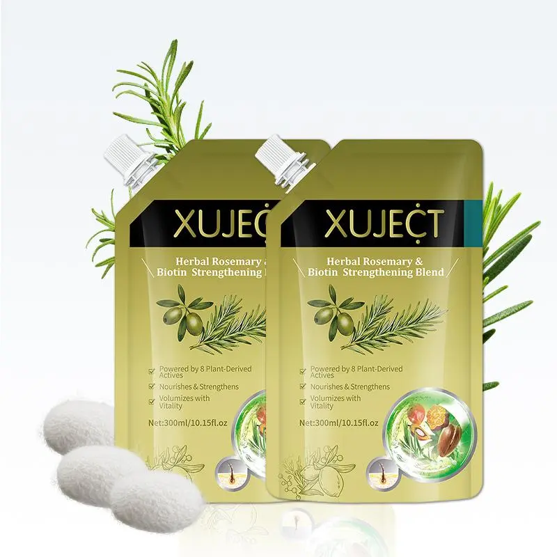 XUJECT Herbal Rosemary & Biotin Strengthening Shampoo 300ml Winter Hair Care for Thicker Healthier Hair with Ginseng Ginger Jojoba Oil Gentle Daily Use Buy 1 Get 1 Free Hair Thickening Conditioner Moisturizing