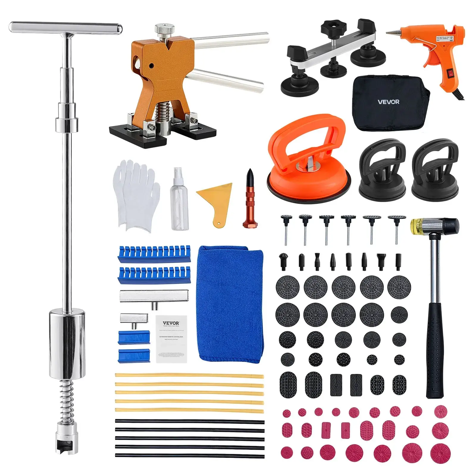 【Summerfinds】VEVOR Dent Puller Kit,100 PCS Paintless Dent Removal Kit with Golden LifterBridge PullerSlide Hammer T-BarGlue GunAuto Body Hail Damage Remover Tools for Car Refrigerator Door Ding Repair, Car Tools