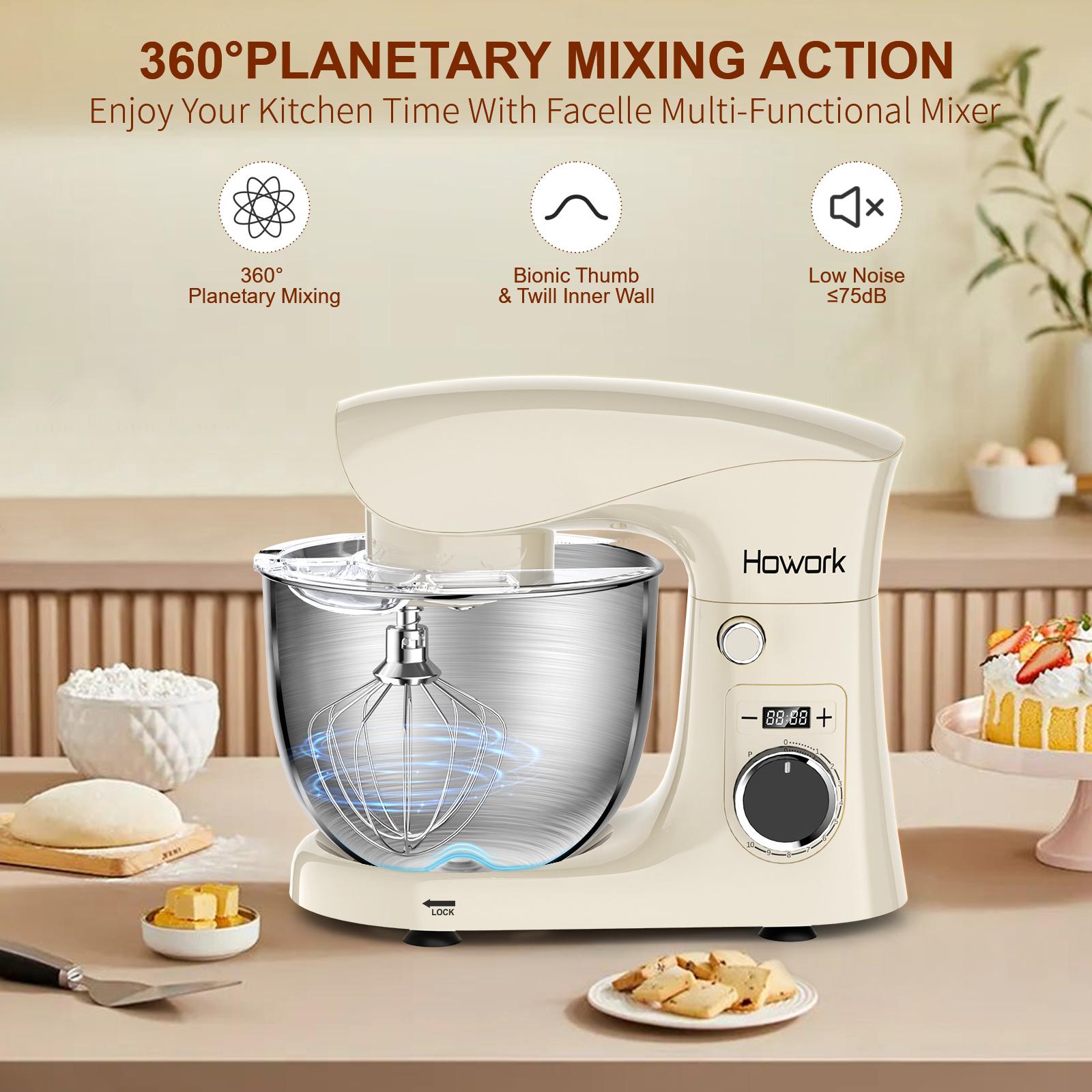 HOWORK Tilt-Head Stand Mixer (5QT/10-Speed) | 3-in-1 Baking Attachments for Home Bakers Steel Kitchen Appliances