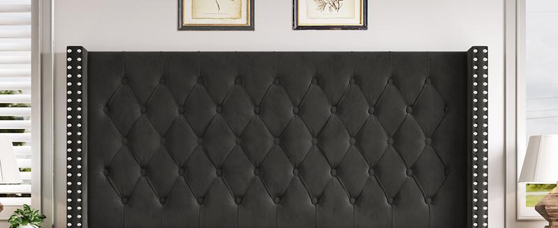 AMERLIFE 61.4" Tall Bed Frame, Modern Upholstered Bed, Wingback Headboard, Velvet Tufted Handcrafted Pleat Deep Button/Comfort Luxury Design/Interior Wood Slats/No Box Spring Needed, Queen/King Size/Best Gift Ideas/Christmas Gifts