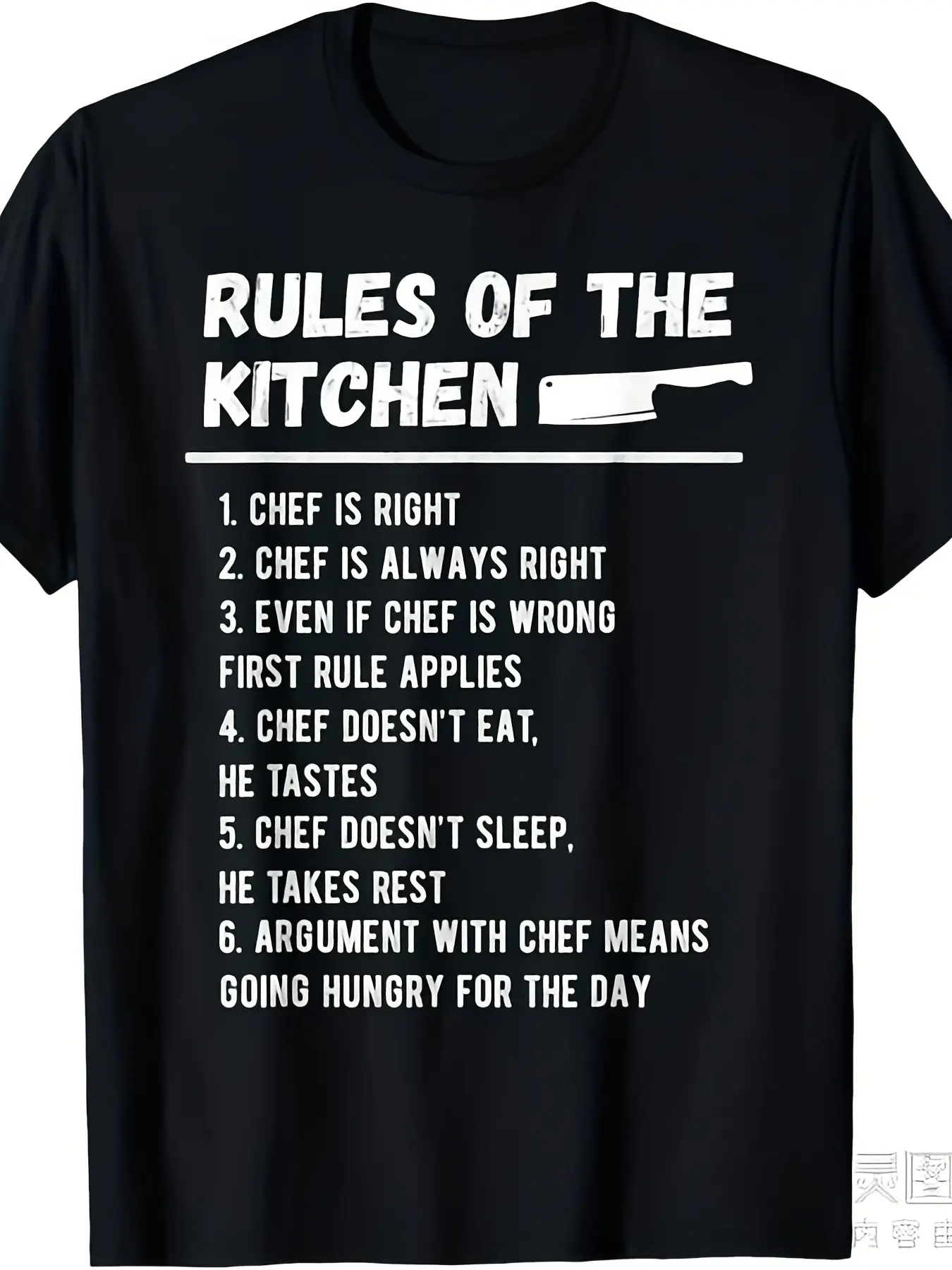 Funny Chef Rules of the Kitchen T-Shirt - Chef & Numbered Rules Print (1-8) - Heavyweight 220gsm Pure Cotton Unisex Joke Tee for Men & Women - Chef Gift, Restaurant Apparel