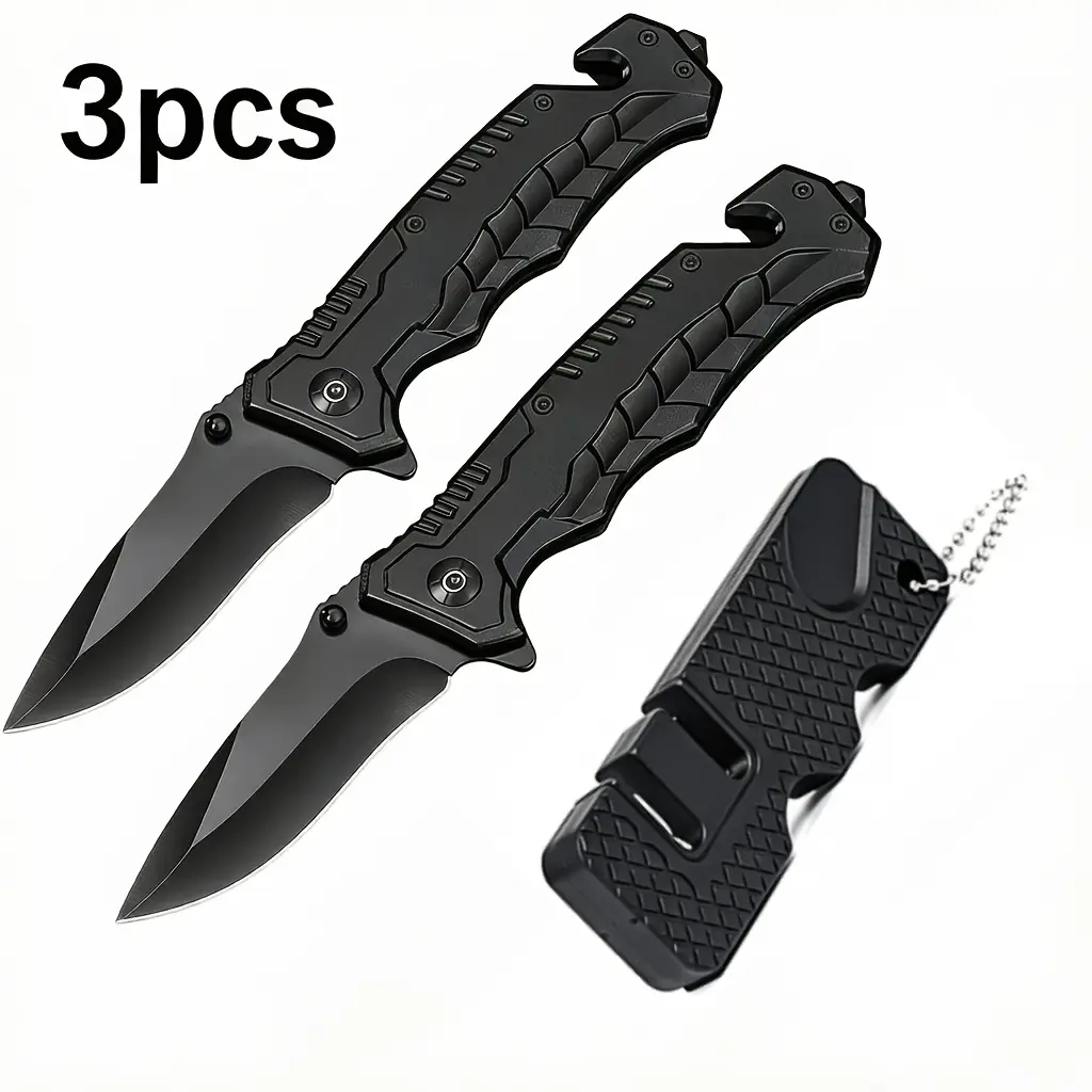 3pcs(2pcs Pocket Knife + 1pc sharpener) 