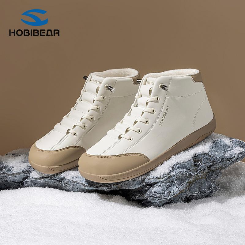 HOBIBEAR Spring/Autumn Wide Fit Synthetic Leather Mid-Top Sneakers with Plush Lining - Women's Flat Shoes