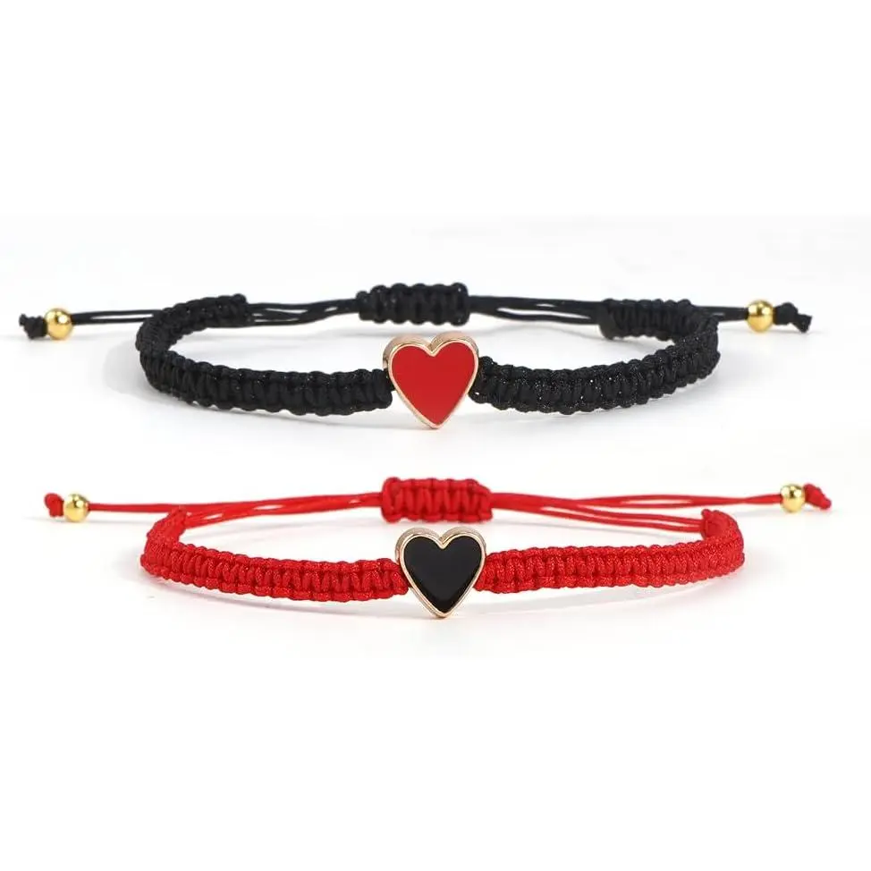 2 count Valentines Day Couple Charm Heart Bracelets for Women String Set Festive Birthday Party Gifts