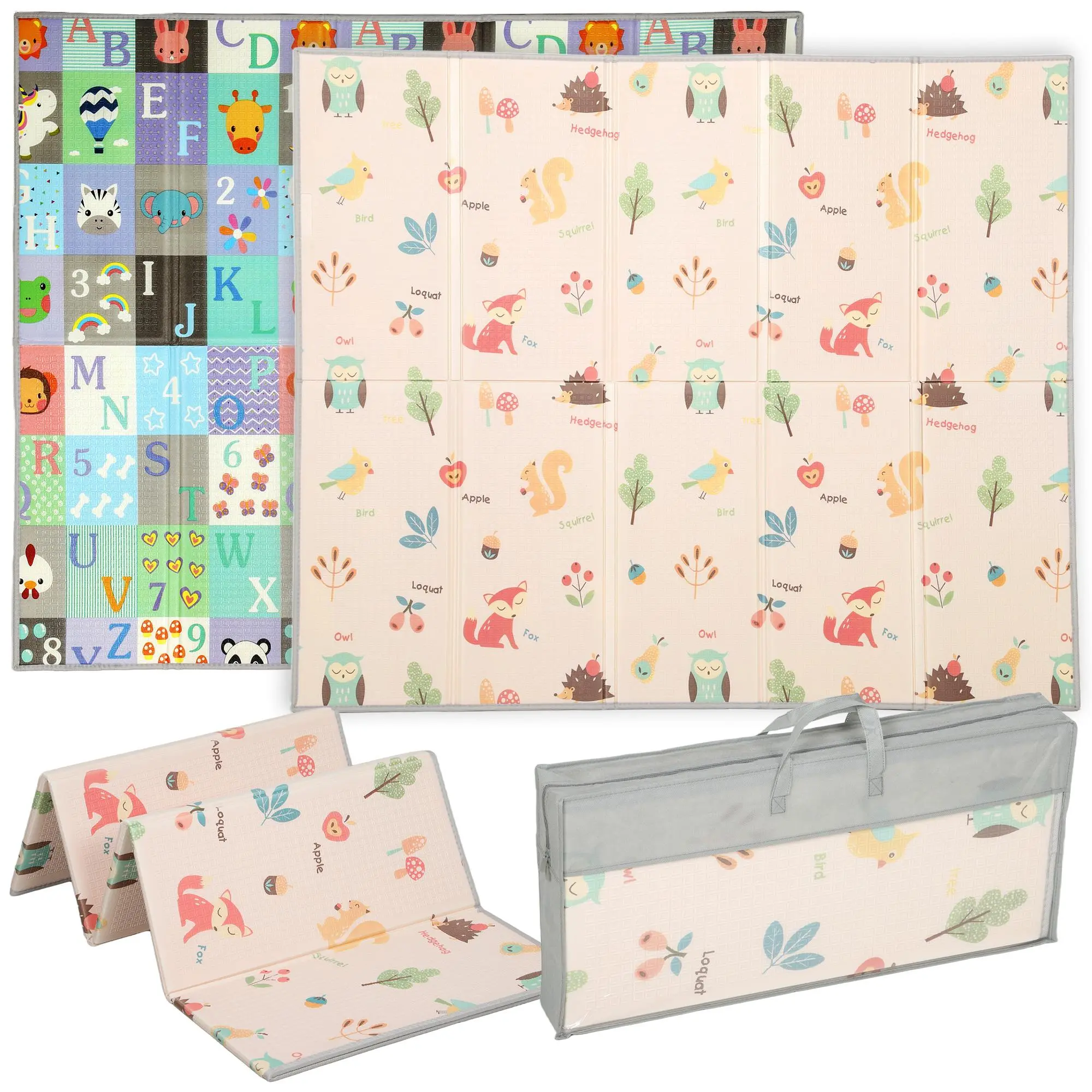 Qaba Extra Large Baby Play Mat 71" x 59", Double-Sided Foldable XPE Foam Crawling Mat, Waterproof Reversible Playmat for Toddlers, Nursery, Playroom, Alphabet and Animal Theme