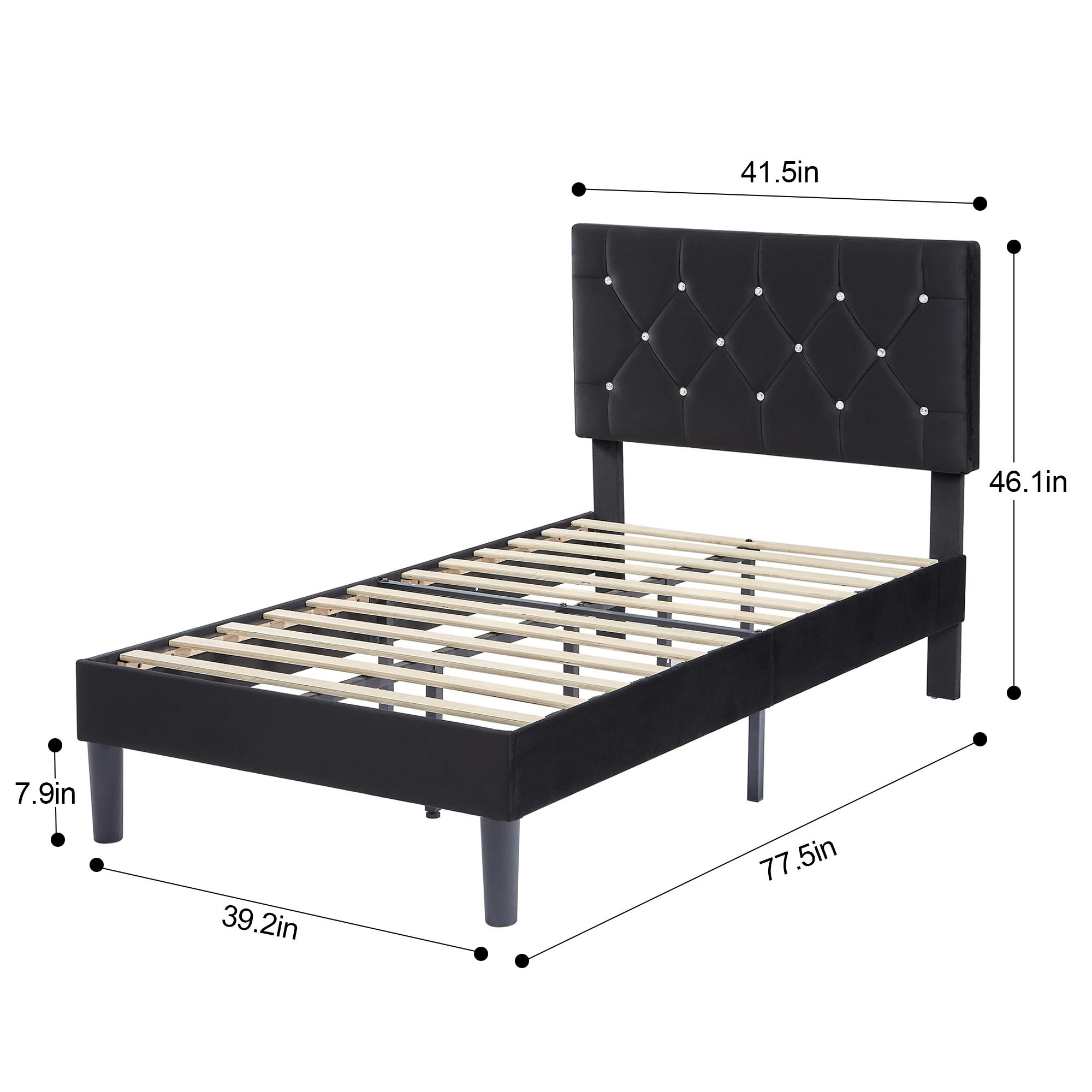 VECELO Twin Full Queen Size Upholstered Bed Frame with Button Tufted Adjustable Diamond Headboard, Wood Slat Support, Modern Design, Easy to Assemble VECELO Twin Full Queen Size Upholstered Bed Frame with Button Tufted Adjustable Diamond Headboard, Wood Slat Support, Modern Design, Easy to Assemble