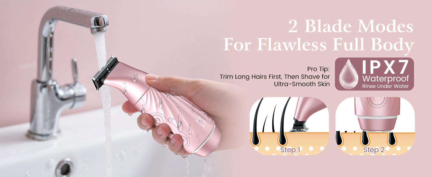 Akunbem Bikini Trimmer for Women – 2-in-1 Dual-Head Electric Shaver, Painless & Waterproof, Perfect for Face, Bikini, Arms & Legs