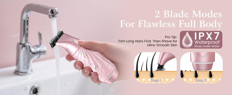 Akunbem Bikini Trimmer for Women – 2-in-1 Dual-Head Electric Shaver, Painless & Waterproof, Perfect for Face, Bikini, Arms & Legs