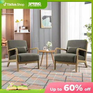 [SpringStatements][Set of 2]EBELLO Modern Accent Chair With Wooden Legs And One Pillow, Easy Assembly, ComfyFabric Living Room Chairs, Lounge Reading Armchair, Green