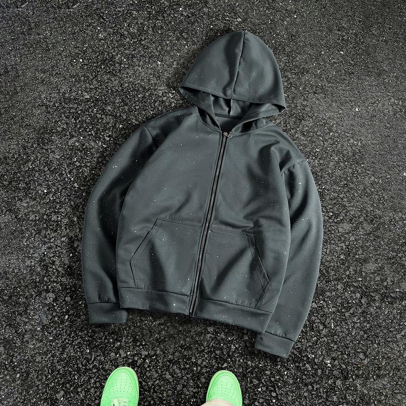 Men's Gypsy star design shiny zipper hooded sweater, soft and skin-friendly fabric, pocket design, street trendy cool style, daily going out on the street, casual commuting adaptation, personalized trend couples versatile wear