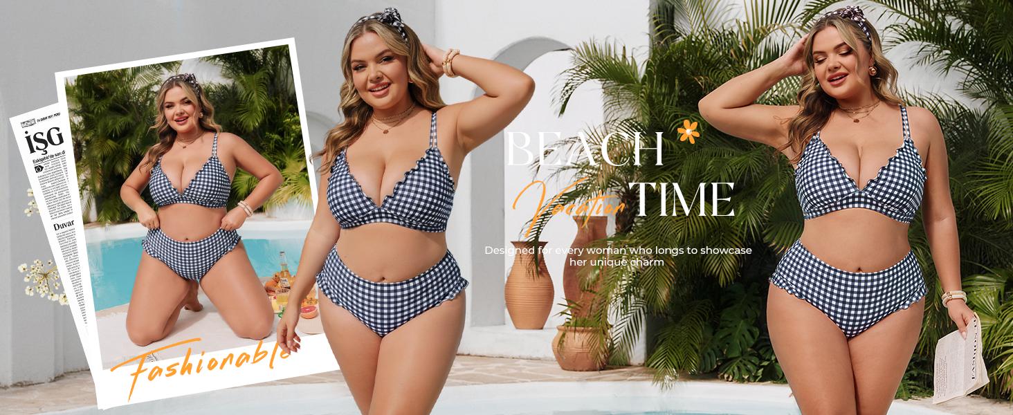 【S-XL】Hanna Nikole Women High Waisted Bikini Sets Ruffle, 2 Piece Bathing Suit Tummy Control, Sexy Retro Swimsuits Beachwear