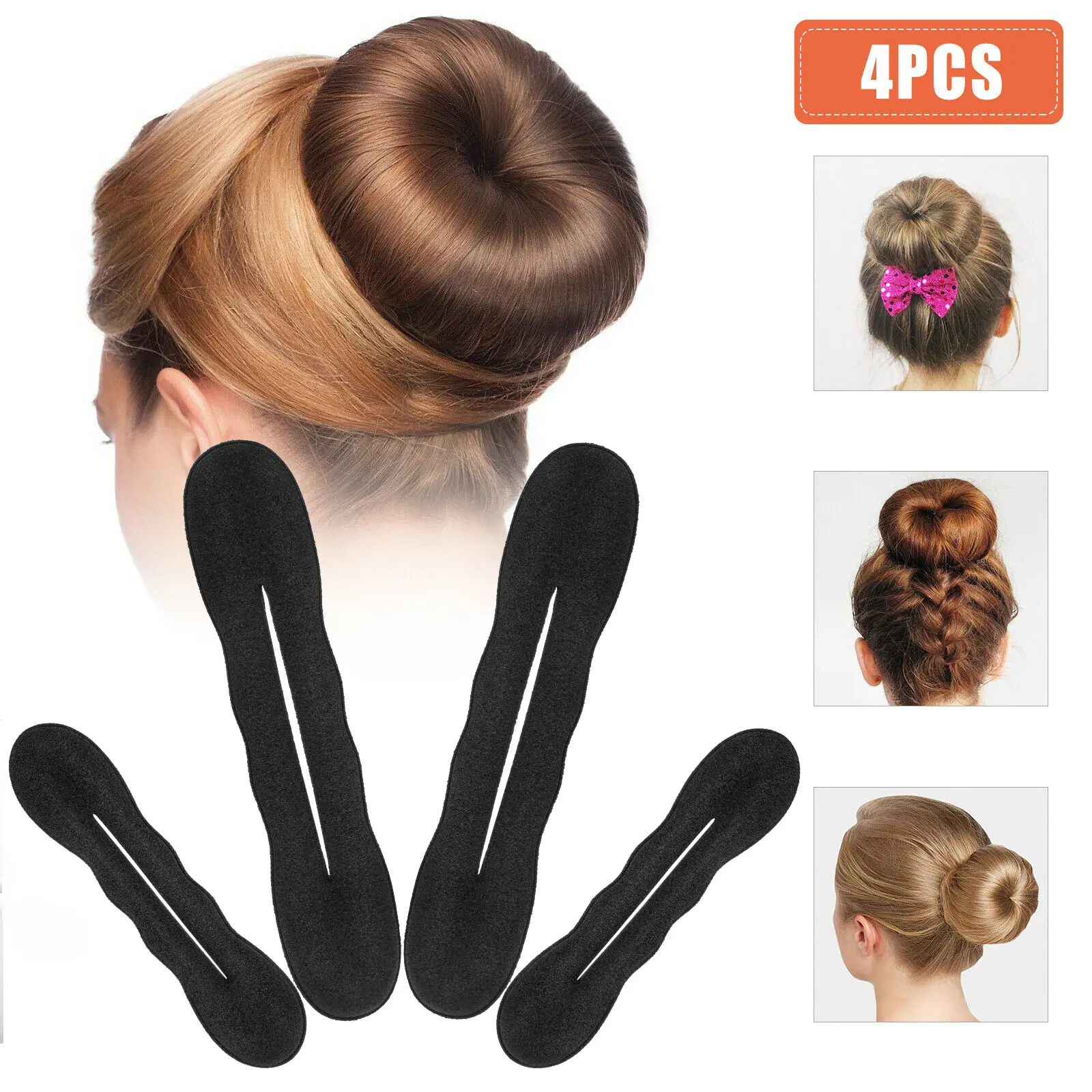 4Pcs Magic Hair Bun Maker-Foam Sponge Hair twisting Tool,Reusable Hair Styling Tool,Hair Accessories for Women Girls,Flexible Hair Bun Shapers Haircare Heatless