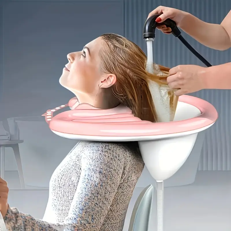 Portable Inflatable Shampoo Basin with Drain Tube - Home Goods Inflatable Wash Tub for Bedridden Elderly, Ideal for In-Bed Hair Washing (Bathroom Accessory), Inflatable Wash Tubs Shower