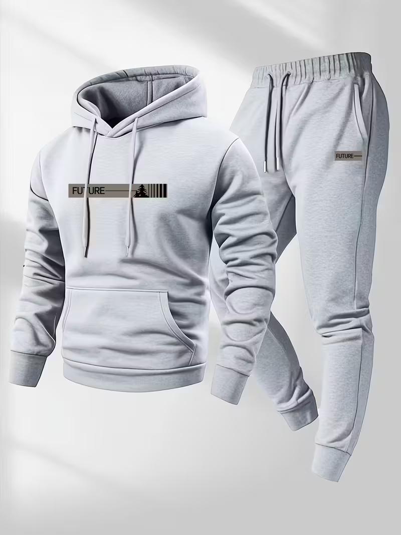 Men's two-piece set, casual round neck long sleeved hooded sweatshirt and sweatpants set, suitable for winter and autumn, sportswear set, hooded sweatshirt, sweatshirt, sweatpants