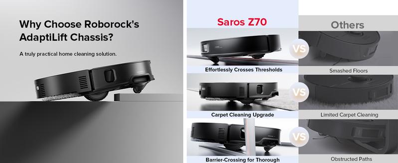 Roborock Saros Z70 Robot Vacuum and Mop, OmniGrip Arm, AI-Powered, 22,000Pa Suction, 3.14’’ Ultra Slim, FlexiArm Riser Technology, AdaptiLift Chassis, Obstacle Avoidance, Auto Mop Washing & Drying