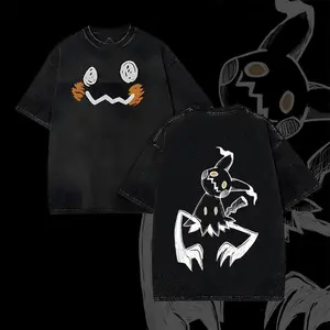 Mimikyu Halloween v2 oversized anime Double Printed Acid Washed Top graphic tee shirt clothes fan T-shirt Vintage Snowman Graphic Chill Out washed pure cotton short-sleeve Oversized Gym Culture