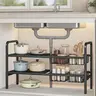 Black 2-Layer Adjustable Metal Rectangle Under Sink Storage Organization Shelf - Kitchen Home Organizer with Removable Baskets & Panels, Ideal Shelves for Storage (Black-2 Layer 4 Panels 4 Baskets)