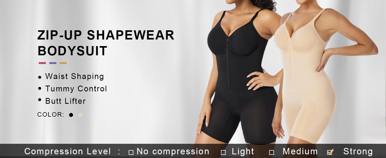 SHAPERX 2 Piece Shapewear for Women Tummy Control Bodysuits Zip-Up Comfort Ultra Stretch Fabric Customizable Breathable Mesh Design