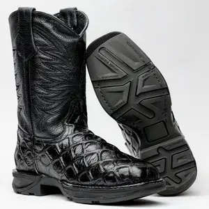 Black Pirarucu Leather Boots With 3D Lightweight BLACK EDITION Sole - Composite Toe