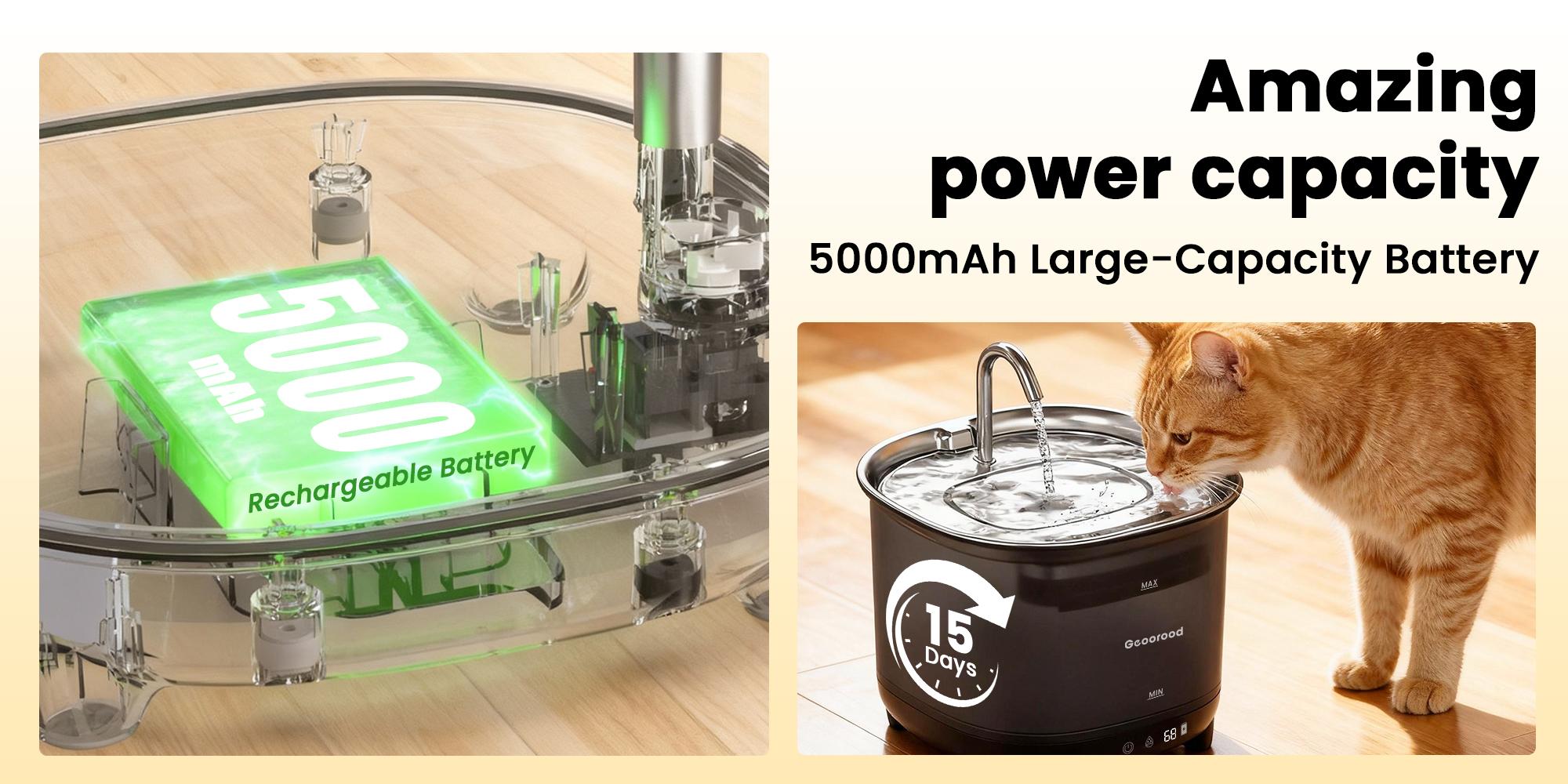 Geoorood Cat Water Fountain Cordless, 101oz/3L Wireless Pet Water Fountain for Indoor Cats, Battery-Operated Cat Drinking Fountain with Motion Sensor, Ultra-Quiet Pump, BPA-Free